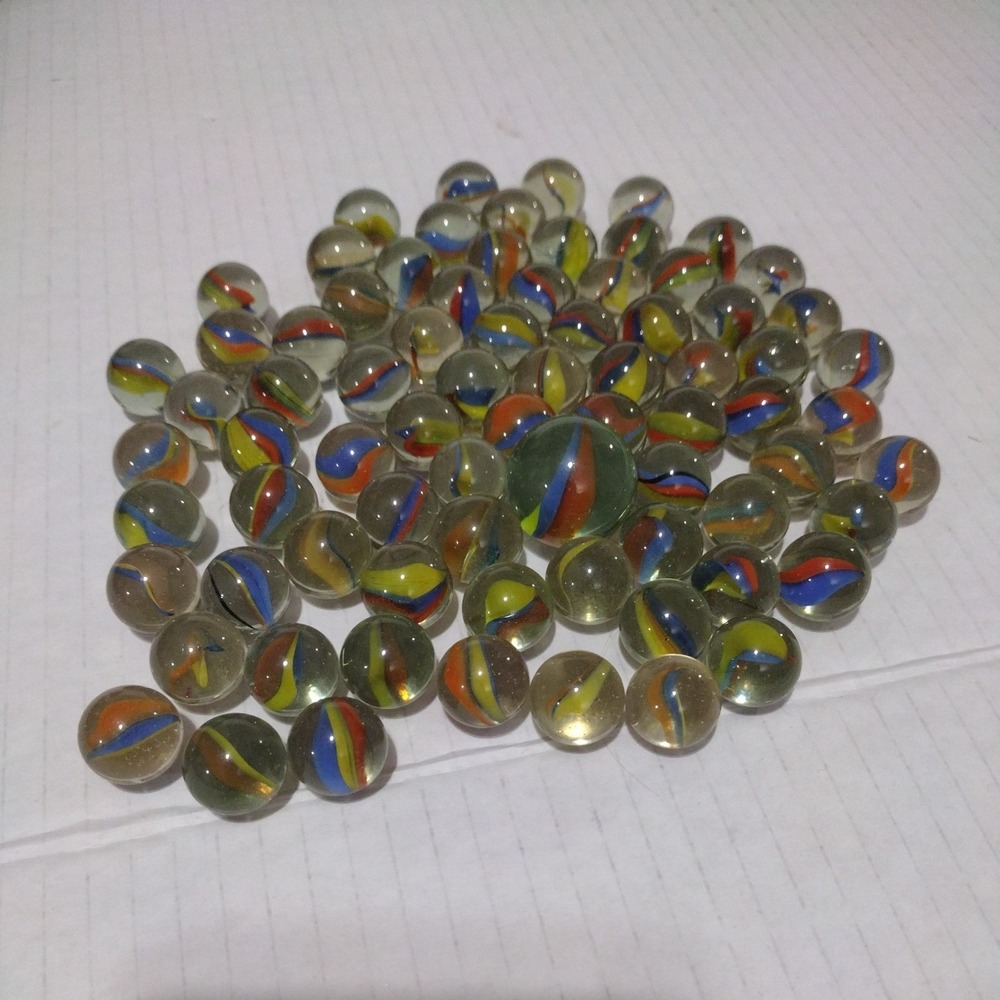75 Marbles Glass Cats Eye and 1 Shooters Size Color Swirls